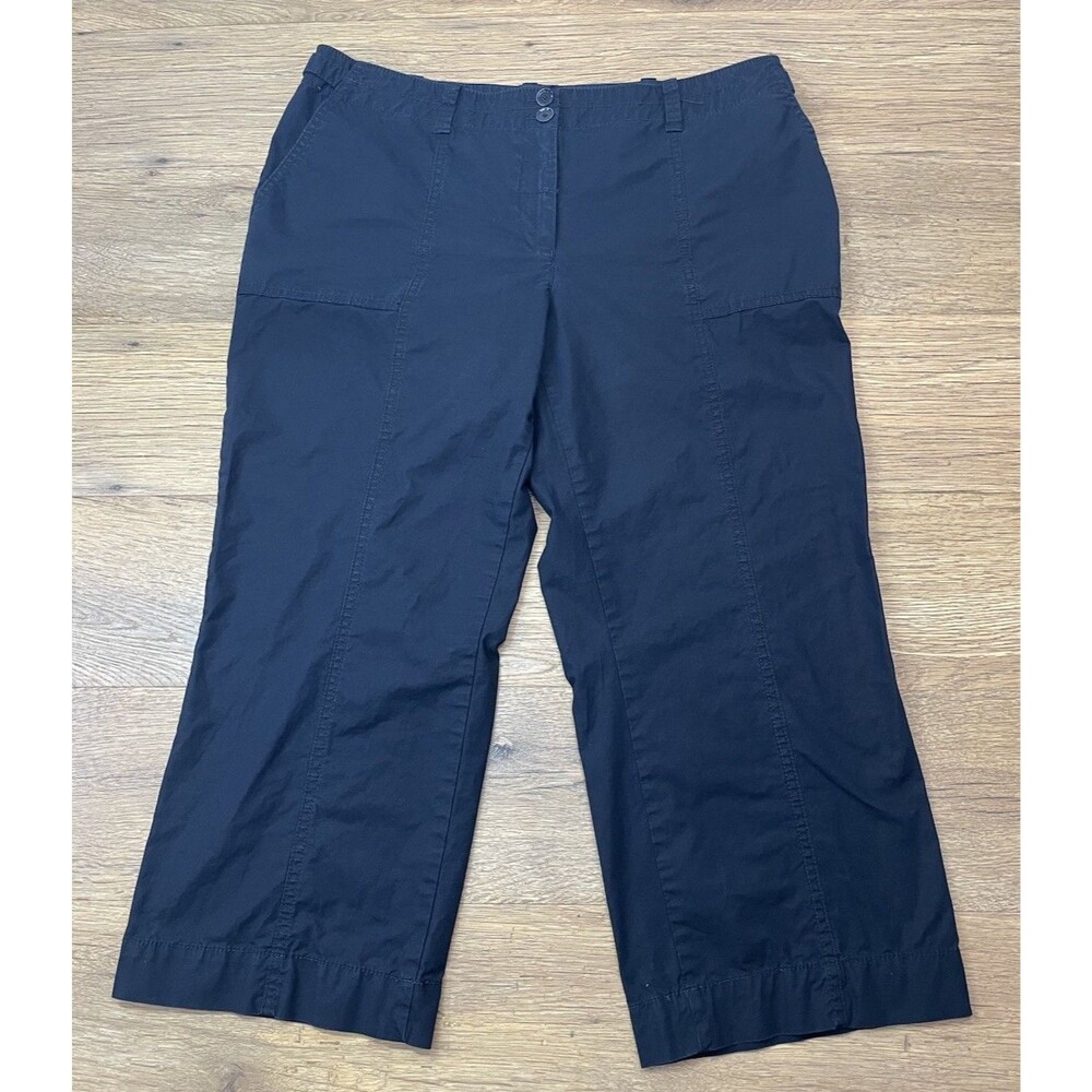 Talbots Signature Petites Pants Women 12P Navy Blue Crop Wide Leg Cargo Casual